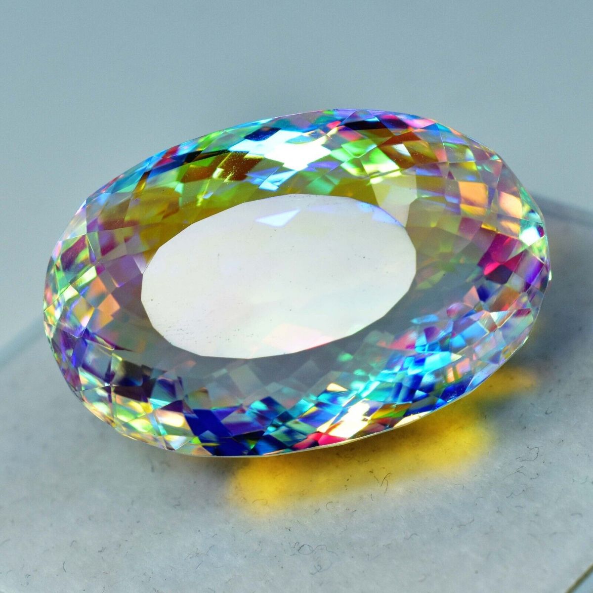 AAA++50.12 Ct Lab-Created Rainbow Mystic Topaz Oval Cut CERTIFIED Loose Gemstone