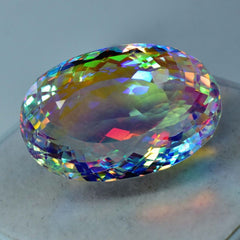 AAA++50.12 Ct Lab-Created Rainbow Mystic Topaz Oval Cut CERTIFIED Loose Gemstone