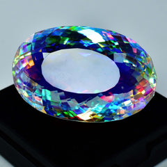 AAA++50.12 Ct Lab-Created Rainbow Mystic Topaz Oval Cut CERTIFIED Loose Gemstone