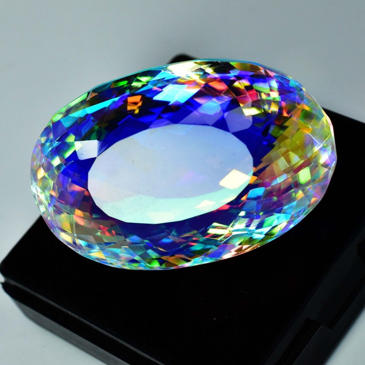 AAA++50.12 Ct Lab-Created Rainbow Mystic Topaz Oval Cut CERTIFIED Loose Gemstone