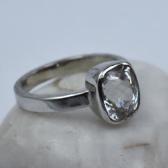 Silver Plated Sapphire Ring Sz 8.5 Gorgeous White Color 17.85 Ct Cushion Cut