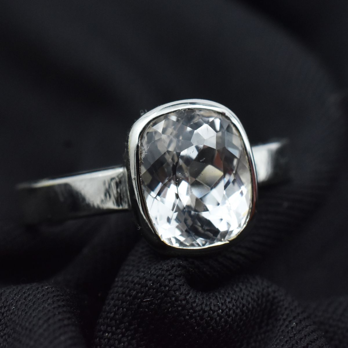 Silver Plated Sapphire Ring Sz 8.5 Gorgeous White Color 17.85 Ct Cushion Cut