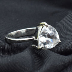 Silver White Sapphire Ring Trillion Gemstone Ring Sz 10.5 Simulant 22.05 Ct Ring