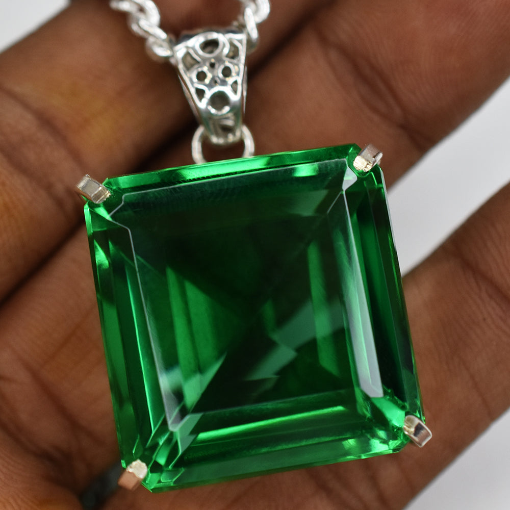 Certified Natural Topaz 133 Ct 925 Sterling Silver Pendant Rare Green Gemstone