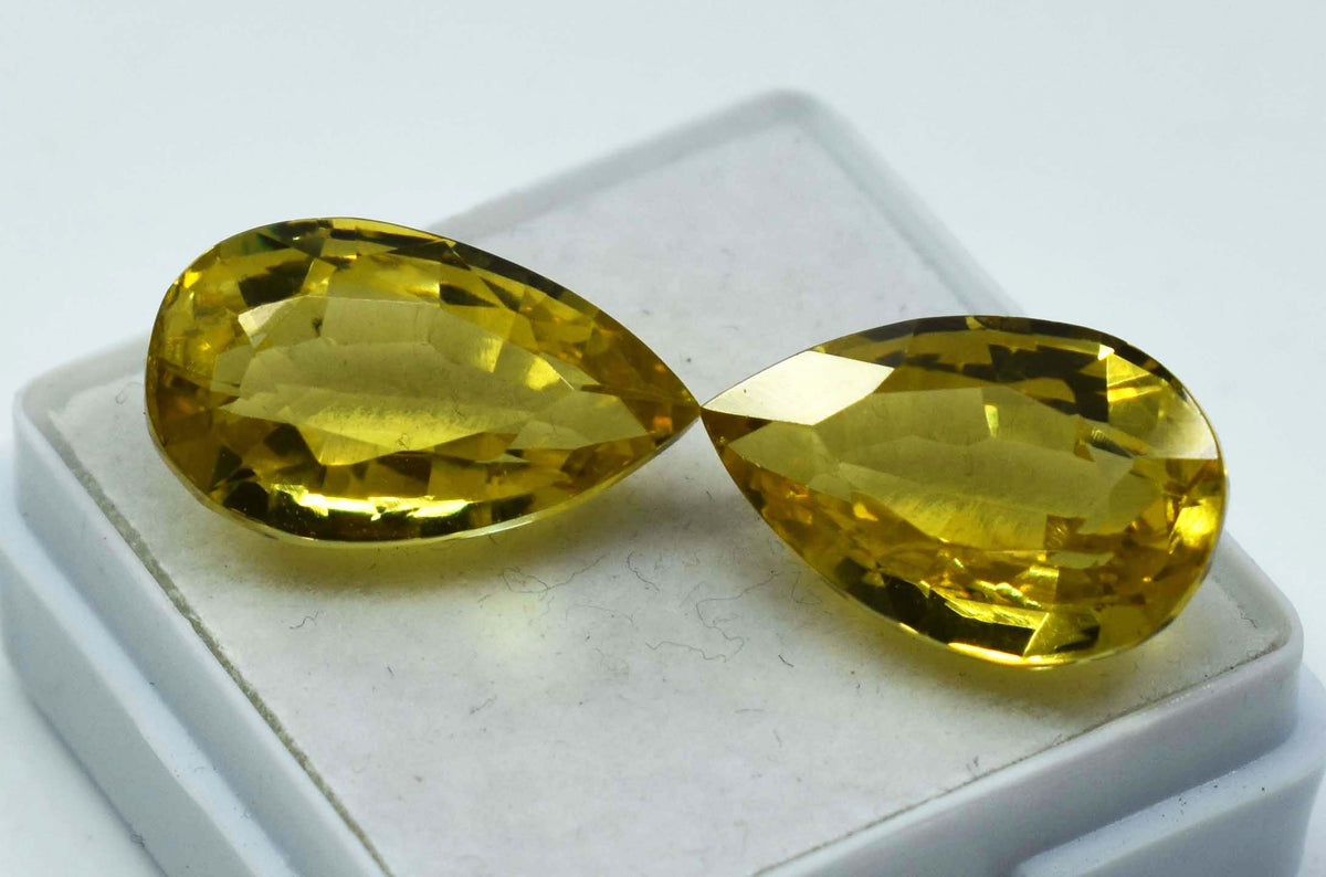 Ring Size 21.40 Ct  Natural Yellow Sapphire Pear CERTIFIED Pair Loose Gemstone