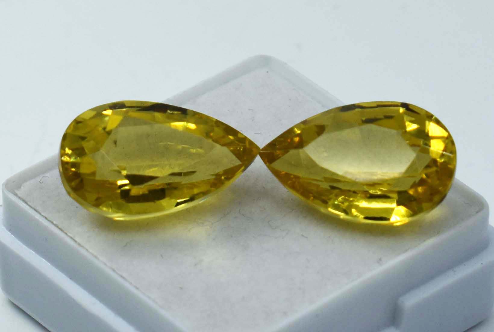 Ring Size 21.40 Ct  Natural Yellow Sapphire Pear CERTIFIED Pair Loose Gemstone