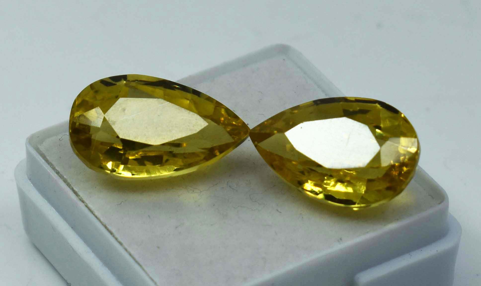 Ring Size 21.40 Ct  Natural Yellow Sapphire Pear CERTIFIED Pair Loose Gemstone