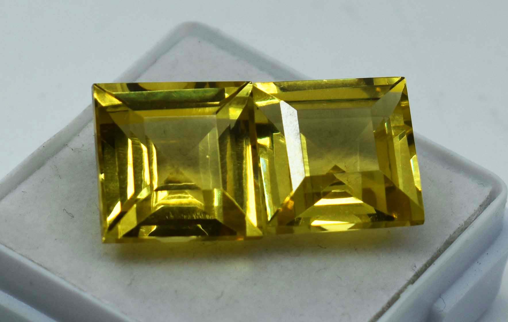 Square Shape 21.15 Carat Pair Natural CERTIFIED Sapphire Yellow Loose Gemstone