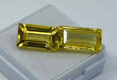 18.55 Carat Natural Yellow Sapphire CERTIFIED Emerald Cut Loose Gemstone Pair