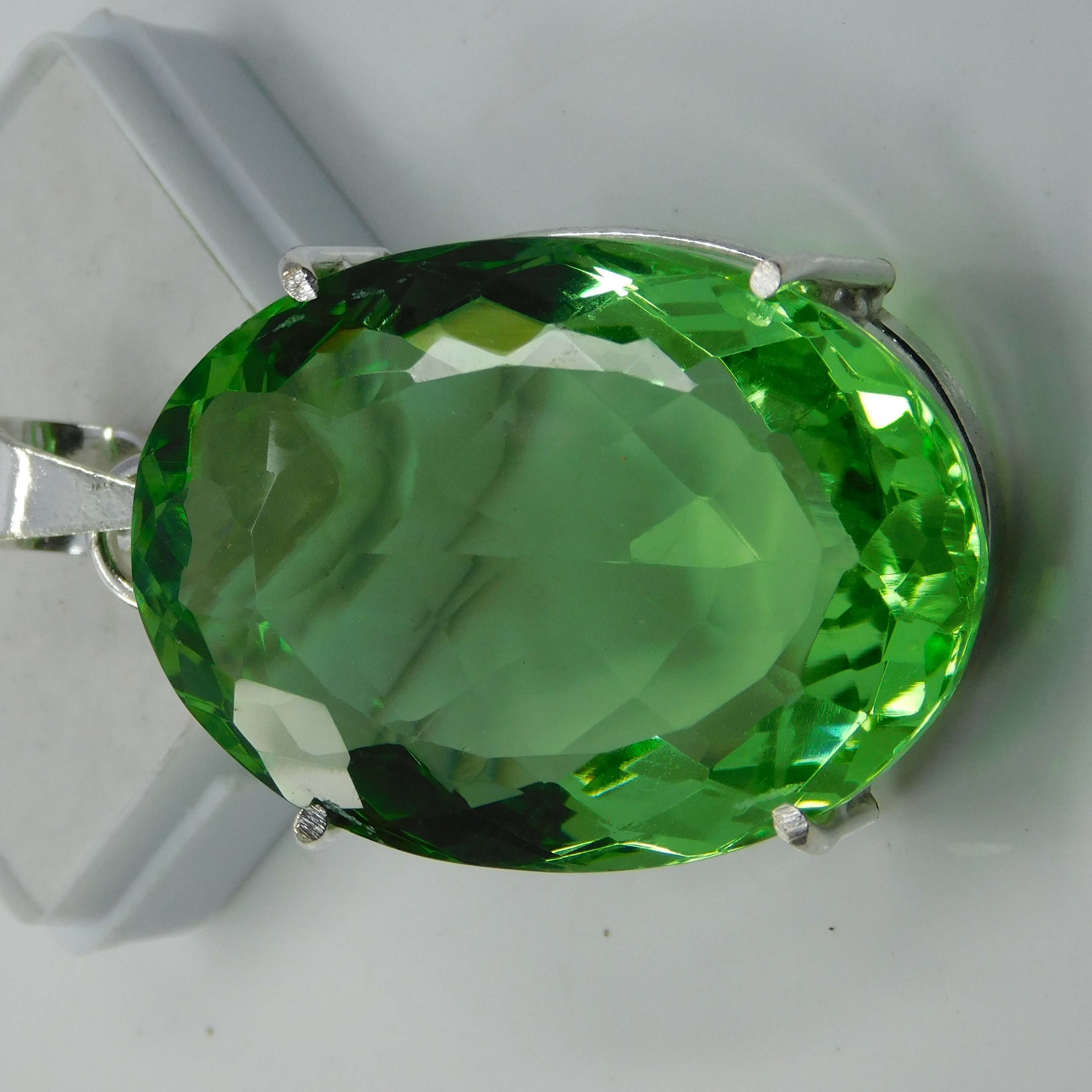 Pendant Size Lab-Created Green Peridot 95 Ct Oval Cut CERTIFIED Loose Gemstone