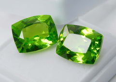 21.48 Ct Natural Peridot Green Cushion Cut CERTIFIED Loose Gemstones Pair