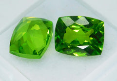 21.48 Ct Natural Peridot Green Cushion Cut CERTIFIED Loose Gemstones Pair