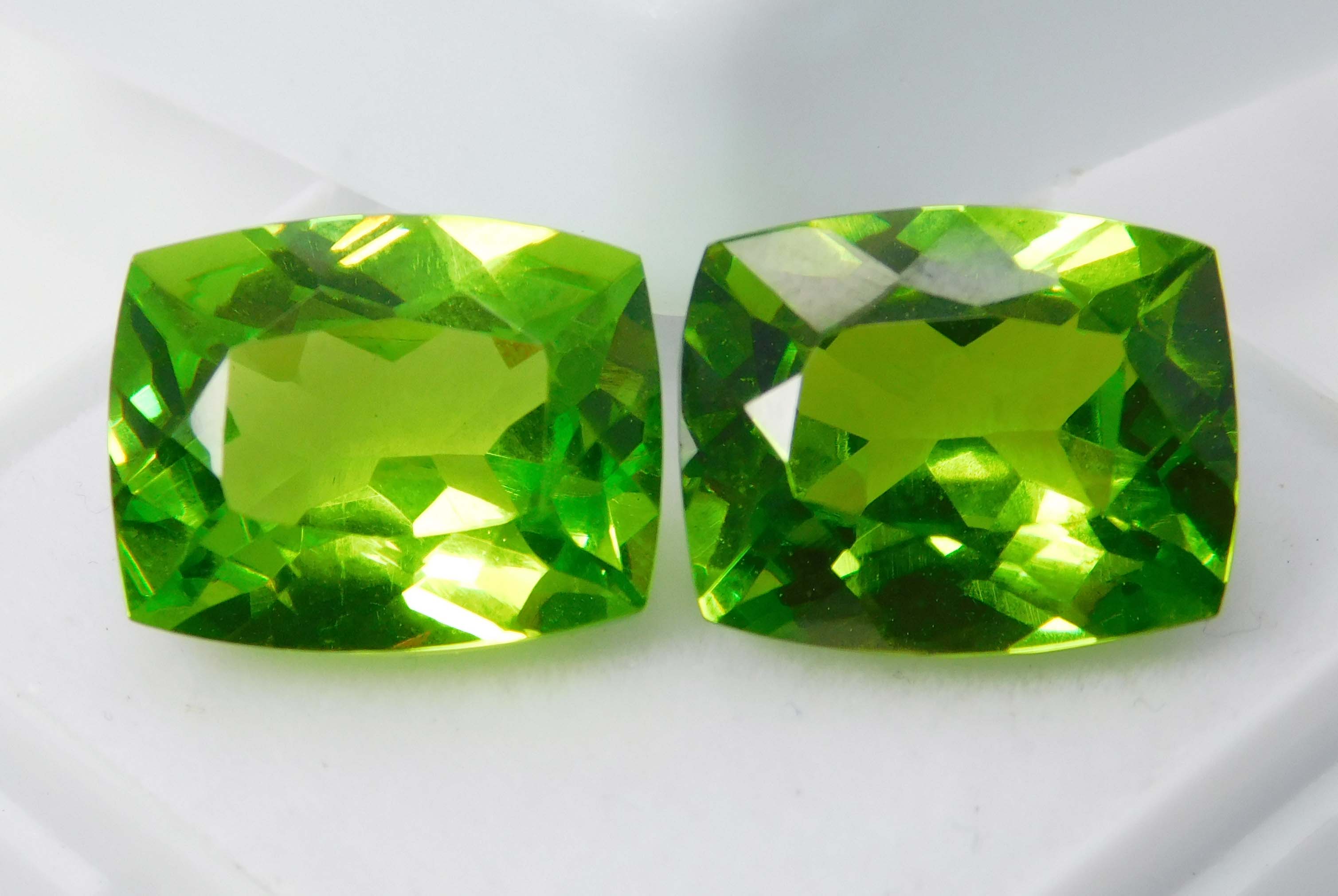 21.48 Ct Natural Peridot Green Cushion Cut CERTIFIED Loose Gemstones Pair