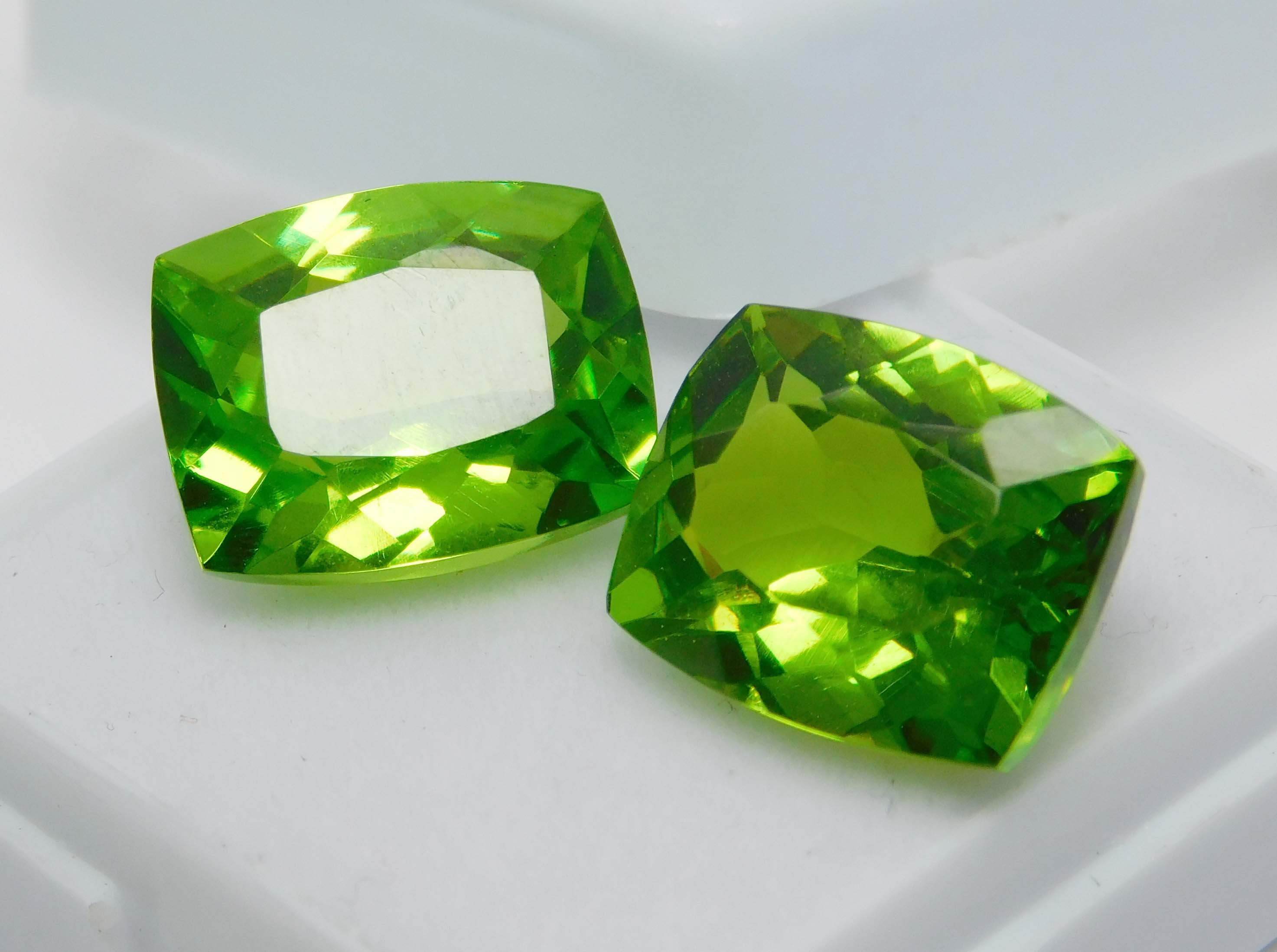 21.48 Ct Natural Peridot Green Cushion Cut CERTIFIED Loose Gemstones Pair