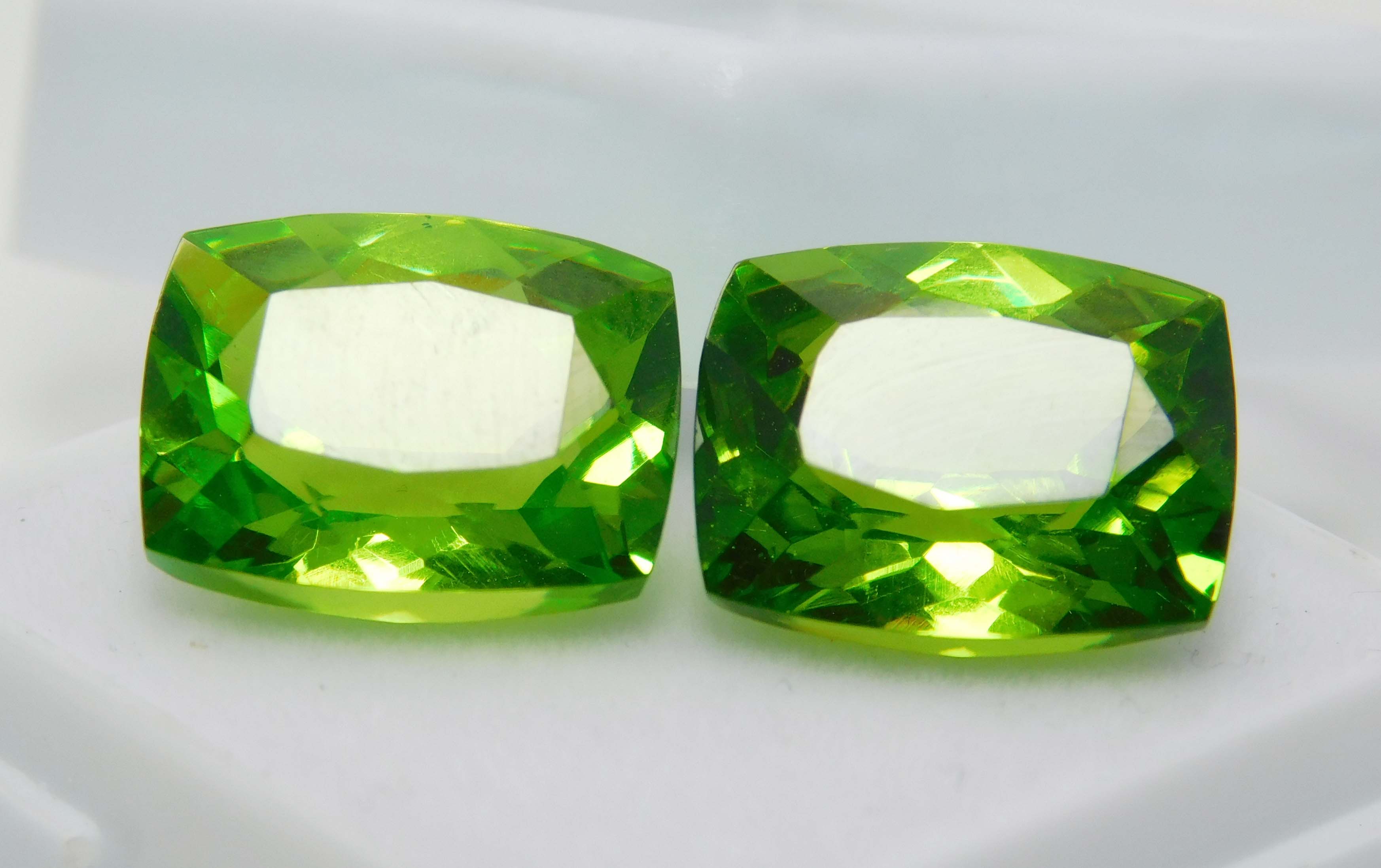 21.48 Ct Natural Peridot Green Cushion Cut CERTIFIED Loose Gemstones Pair