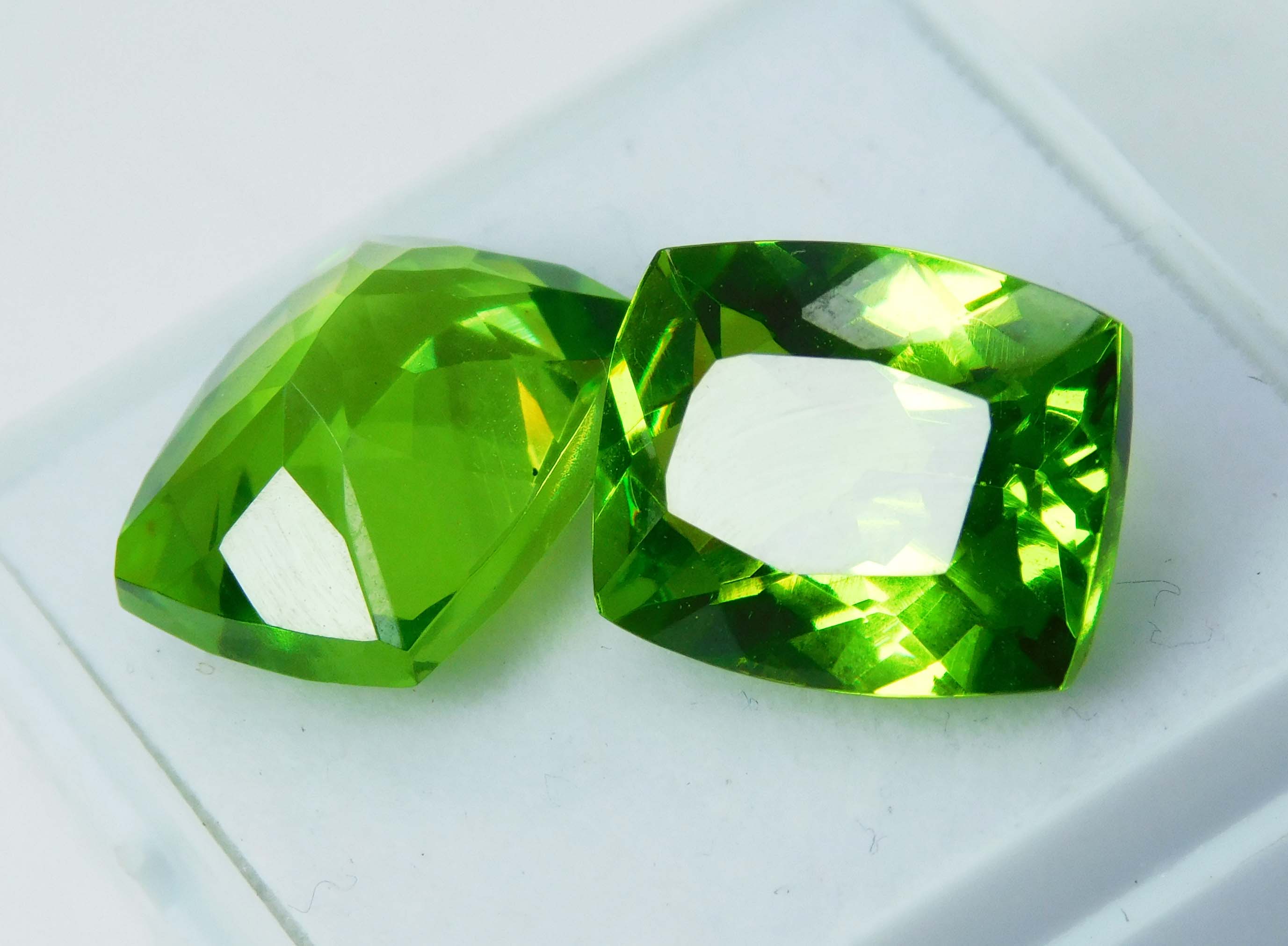 21.48 Ct Natural Peridot Green Cushion Cut CERTIFIED Loose Gemstones Pair