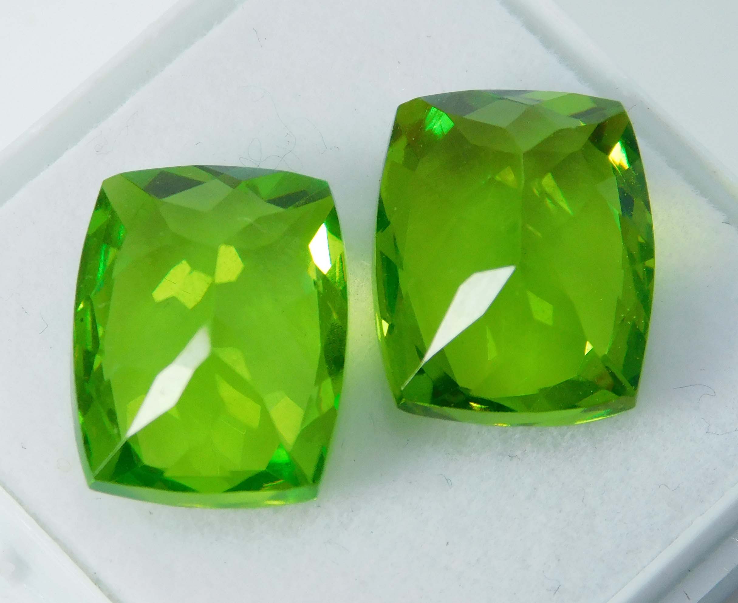 21.48 Ct Natural Peridot Green Cushion Cut CERTIFIED Loose Gemstones Pair