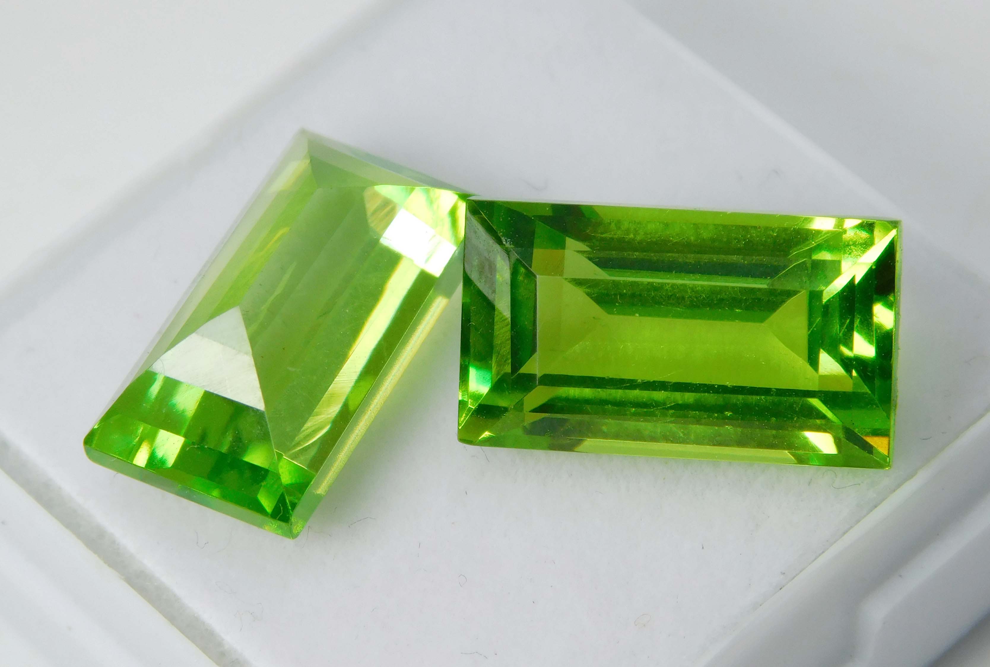 19.52 Ct Natural Peridot Green Baguette Cut CERTIFID Loose Gemstones Pair