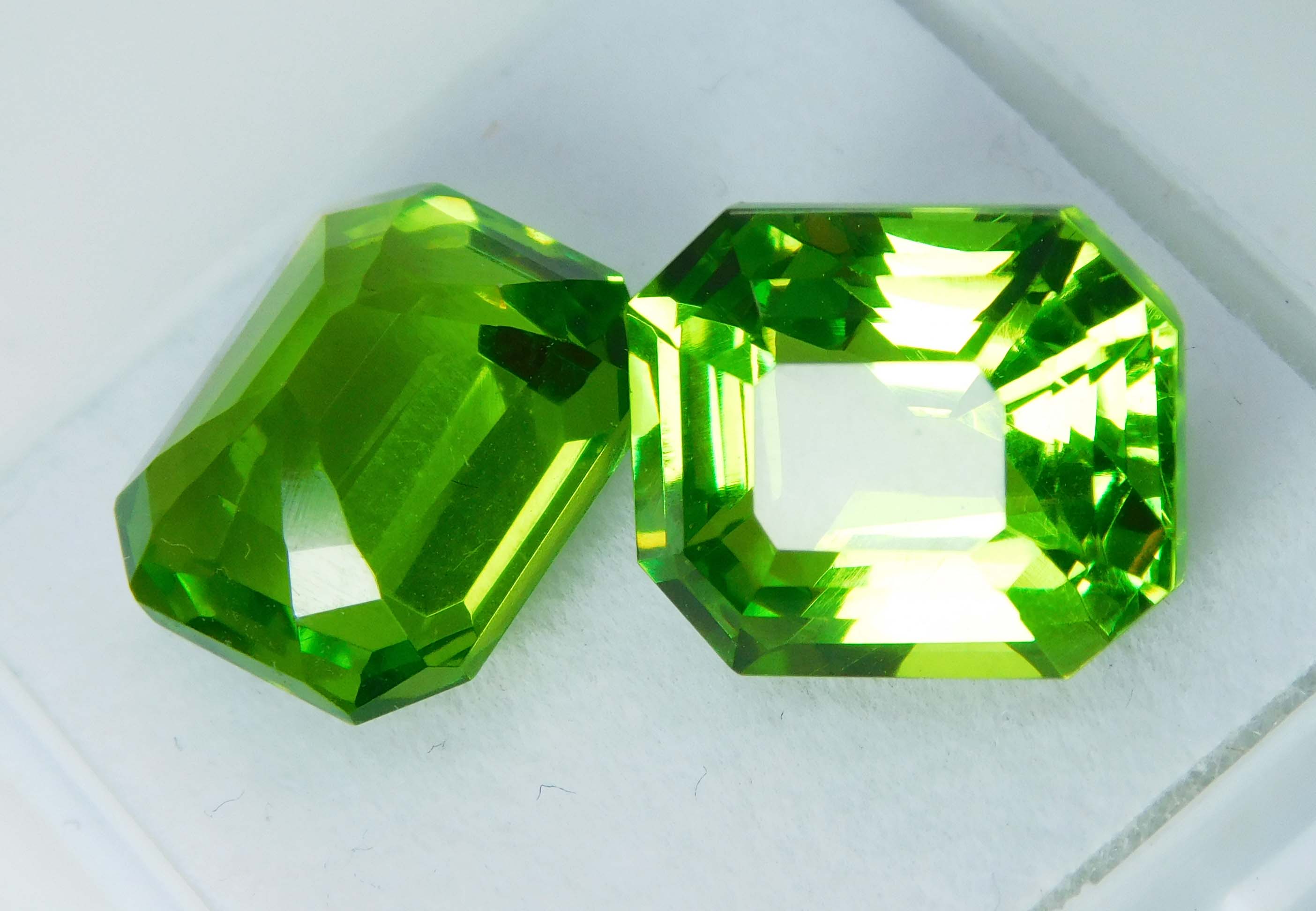 Emerald Cut 21.00 Ct Natural Green Peridot CERTIFIED Loose Gemstones Pair