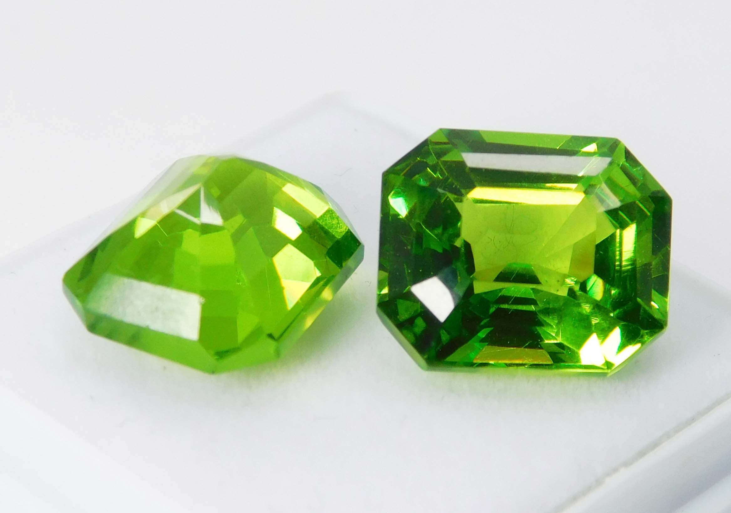 Emerald Cut 21.00 Ct Natural Green Peridot CERTIFIED Loose Gemstones Pair