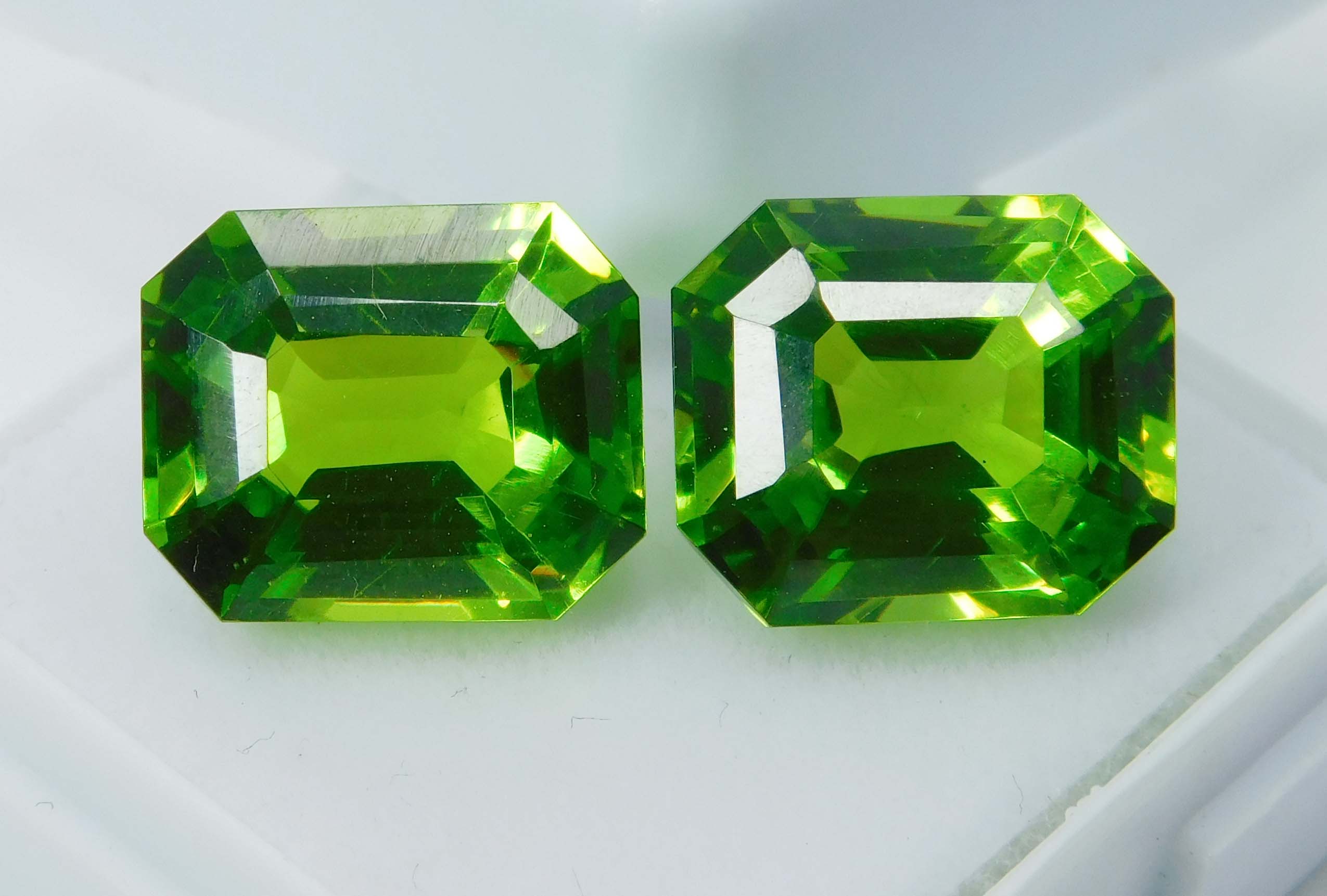 Emerald Cut 21.00 Ct Natural Green Peridot CERTIFIED Loose Gemstones Pair