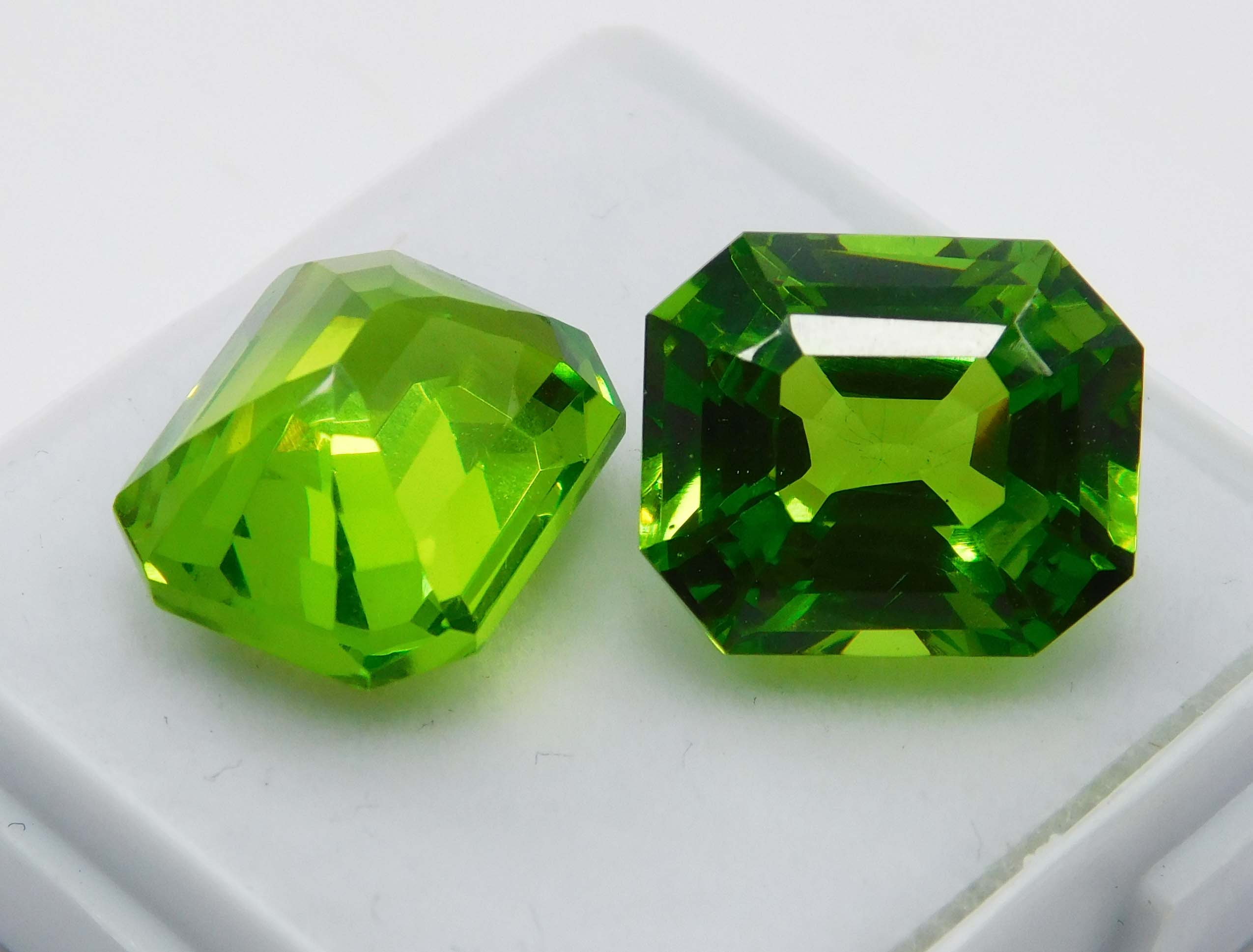 Emerald Cut 21.00 Ct Natural Green Peridot CERTIFIED Loose Gemstones Pair