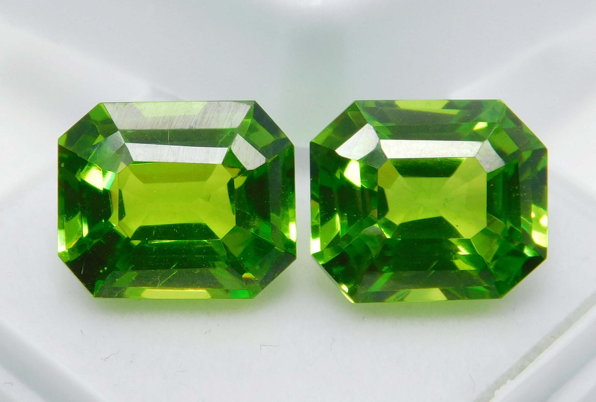 Emerald Cut 21.00 Ct Natural Green Peridot CERTIFIED Loose Gemstones Pair