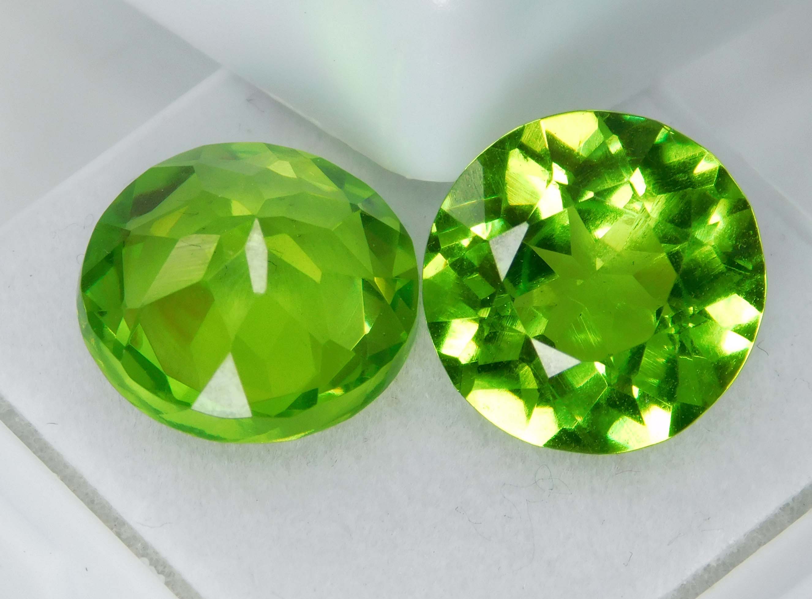 Natural 20.55 Ct Genuine Green Peridot Round Cut Pair CERTIFIED Loose Gemstone