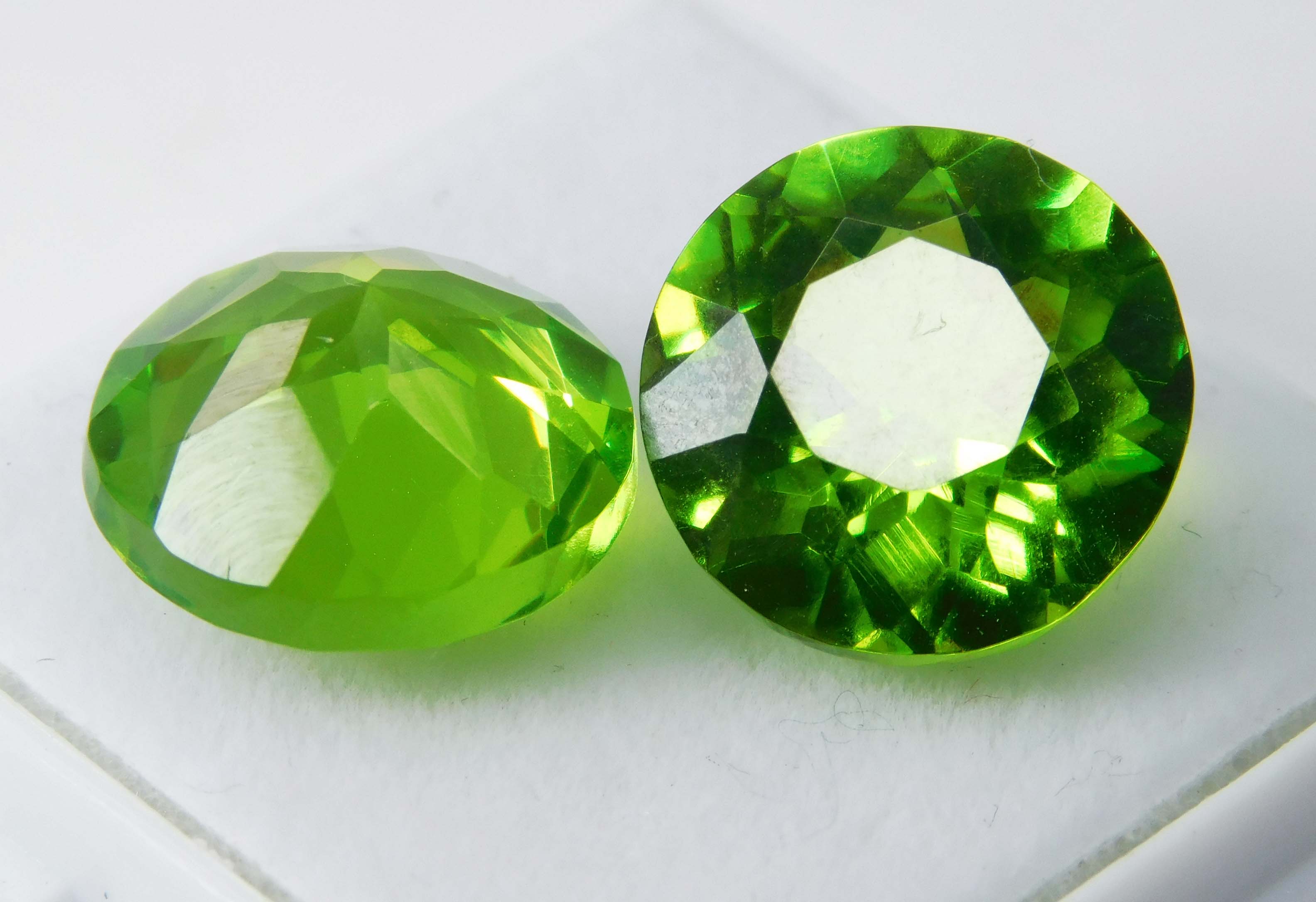 Natural 20.55 Ct Genuine Green Peridot Round Cut Pair CERTIFIED Loose Gemstone