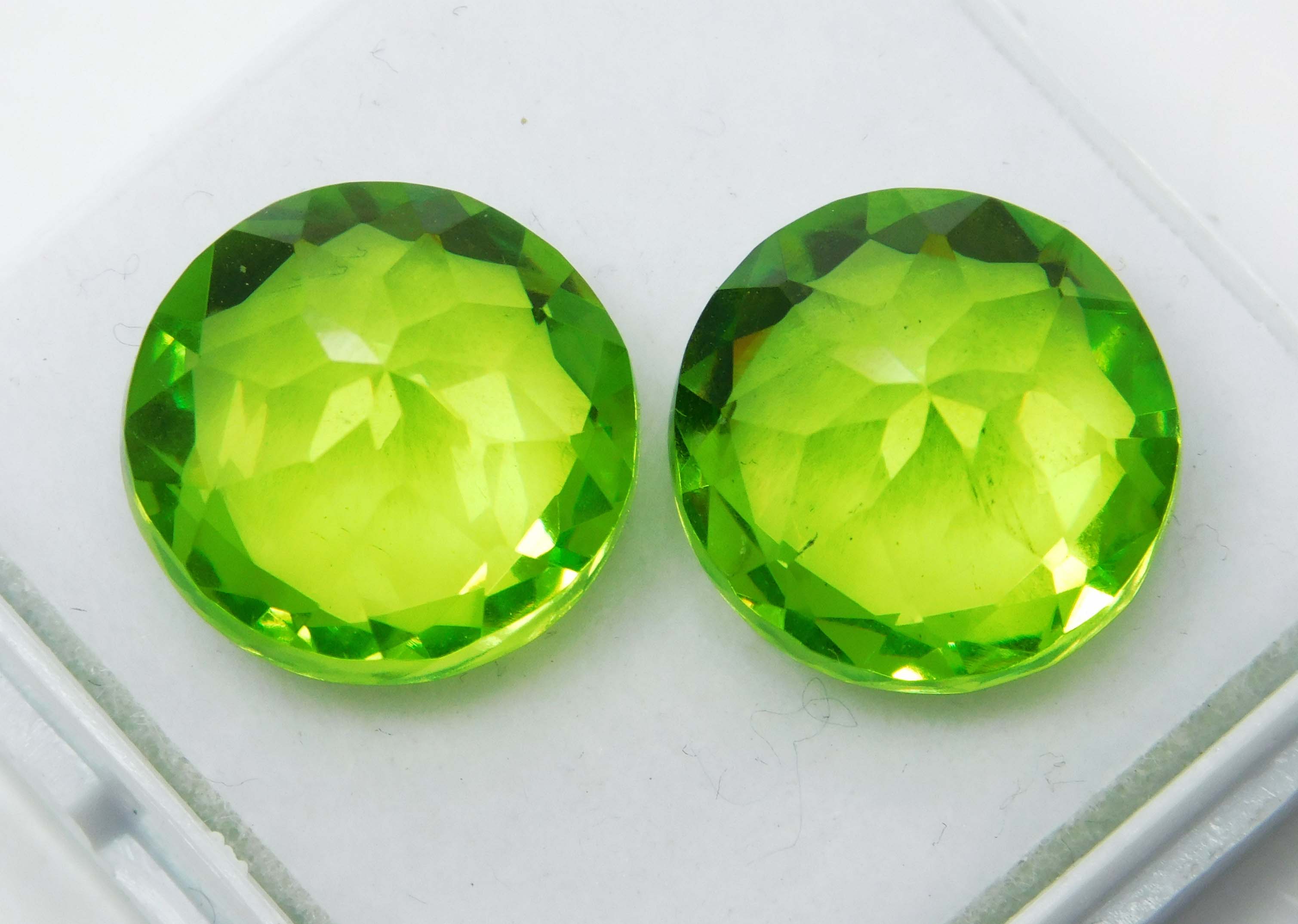 Natural 20.55 Ct Genuine Green Peridot Round Cut Pair CERTIFIED Loose Gemstone