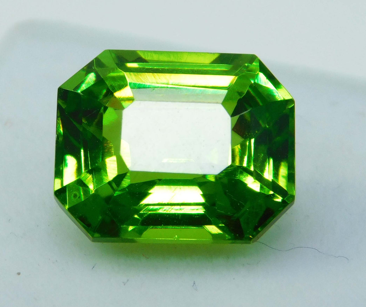 Natural Beautiful Peridot 9.85 Ct Green Emerald Cut CERTIFIED Loose Gemstone