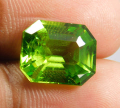 Natural Beautiful Peridot 9.85 Ct Green Emerald Cut CERTIFIED Loose Gemstone