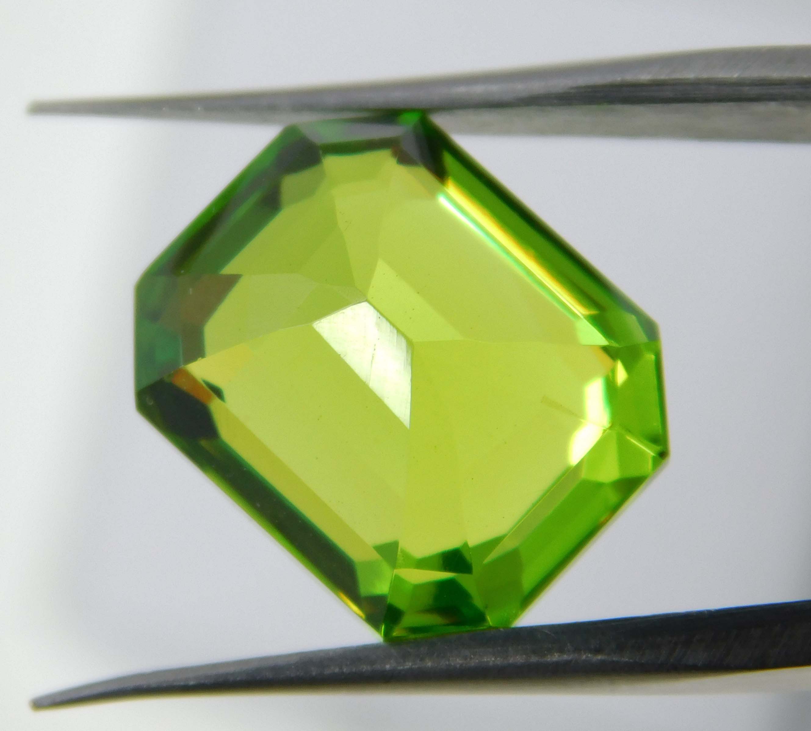 Natural Beautiful Peridot 9.85 Ct Green Emerald Cut CERTIFIED Loose Gemstone