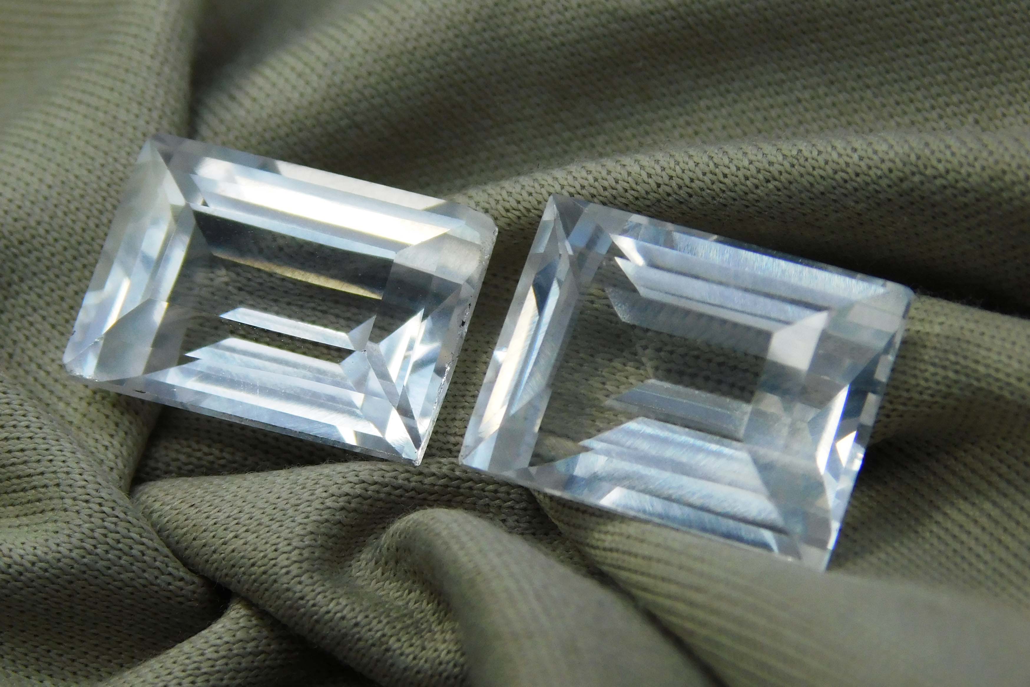 22.55 Ct Emerald Cut Natural White Sapphire CERTIFIED Loose Gemstones Pair