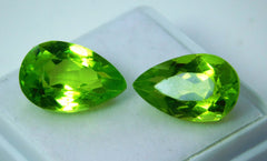 Green Peridot 14.80 Ct Pear Cut Natural CERTIFIED Loose Gemstones Pair