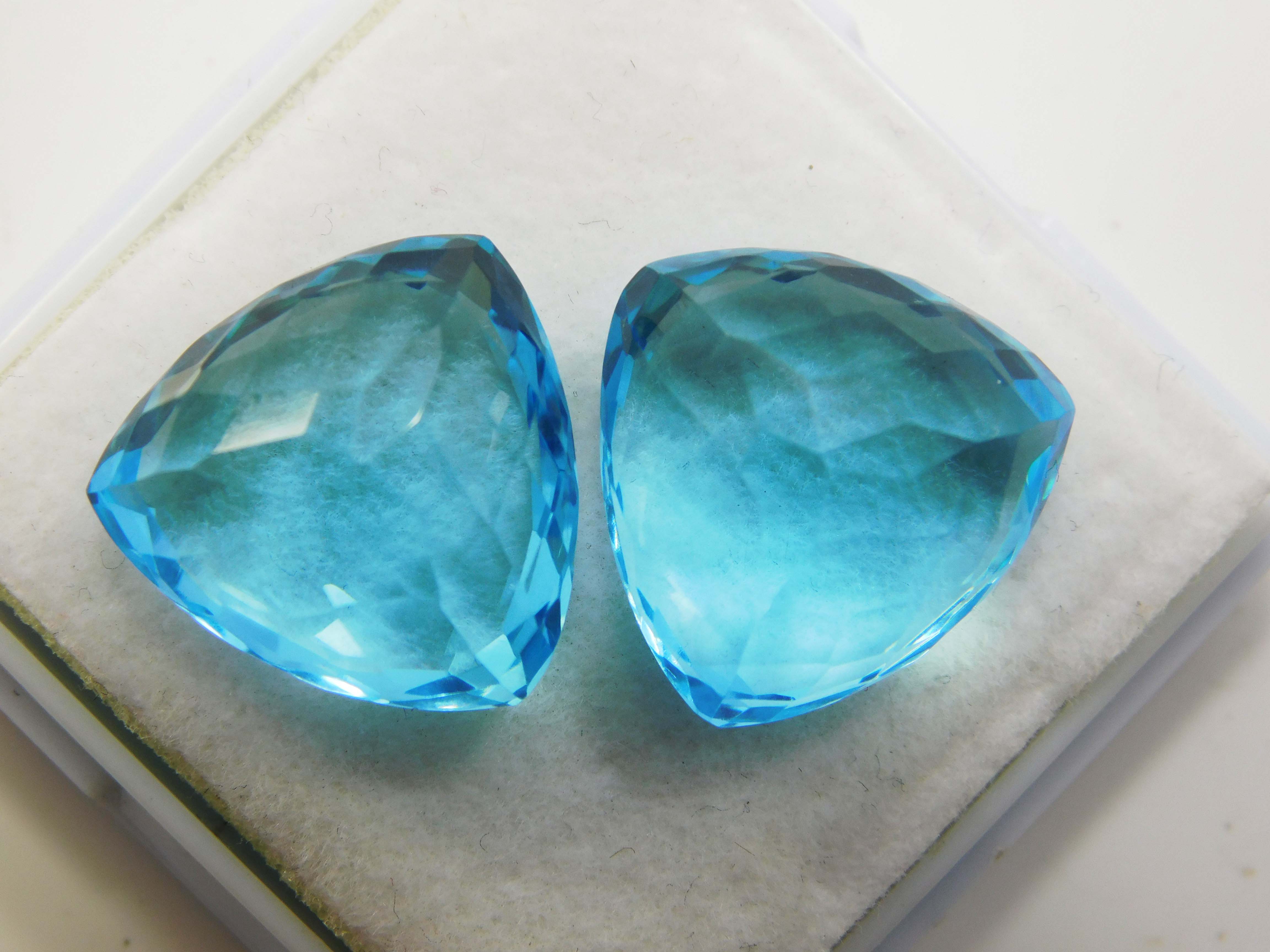 Ocean Blue Aquamarine 31 Ct Natural Trillion CERTIFIED Loose Gemstone A++ Pair