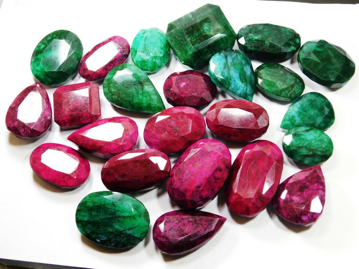 Emerald Ruby Lot Mix Shape CERTIFIED 250 Ct Natural Loose Gemstone Huge Size