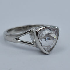 Silver Ring 18.35 Ct White Sapphire Ring Trillion Cut Ring Sz 8.5 Simulant