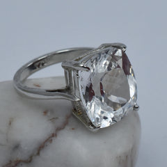 28 Carat White Sapphire Ring, Certified Natural Emerald Cut Ring, Luxury Ring, 925 Sterling Silver, Engagement Ring, Wedding Ring, Gift For her