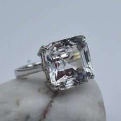 Best Ring Sz 9.5 White Color 35.15 Ct Square Shape Silver Plated Sapphire Ring