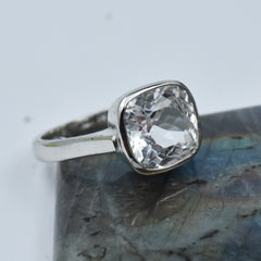 Square Cushion Cut Ring Sz 10 Simulant Silver Ring 22.60 Ct White Sapphire Ring