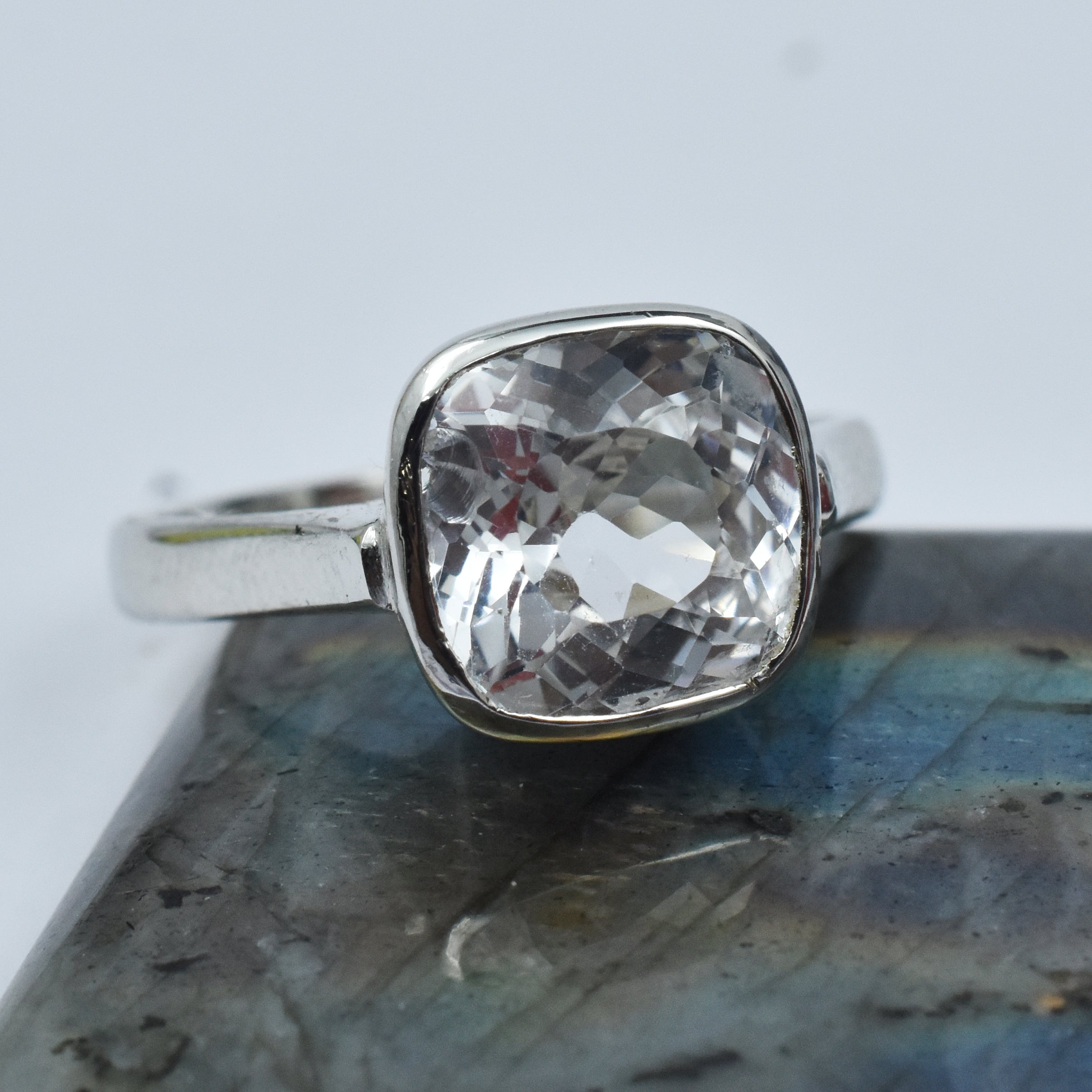 Square Cushion Cut Ring Sz 10 Simulant Silver Ring 22.60 Ct White Sapphire Ring