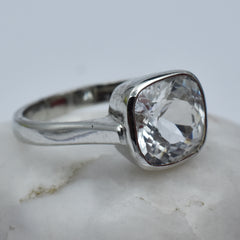 Square Cushion Cut Ring Sz 10 Simulant Silver Ring 22.60 Ct White Sapphire Ring