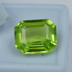 AA+ Quality 9.15 Ct Natural Green Peridot Emerald Cut CERTIFIED Loose Gemstone