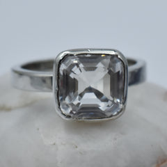 Silver Plated Natural Sapphire Ring White Color Ring Sz 9 Square Cut 21.40 Ct