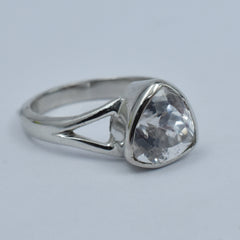 Silver Sapphire Ring White Color Ring Size 8 18.85 Ct Trillion Cut Ring Gemstone