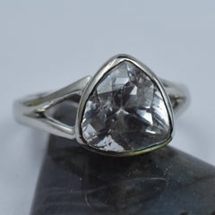 Silver Sapphire Ring White Color Ring Size 8 18.85 Ct Trillion Cut Ring Gemstone