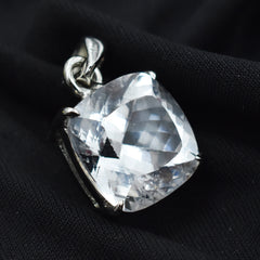 Pendant CERTIFIED Natural Silver 32.55 Ct Square Cut White Sapphire Gemstone