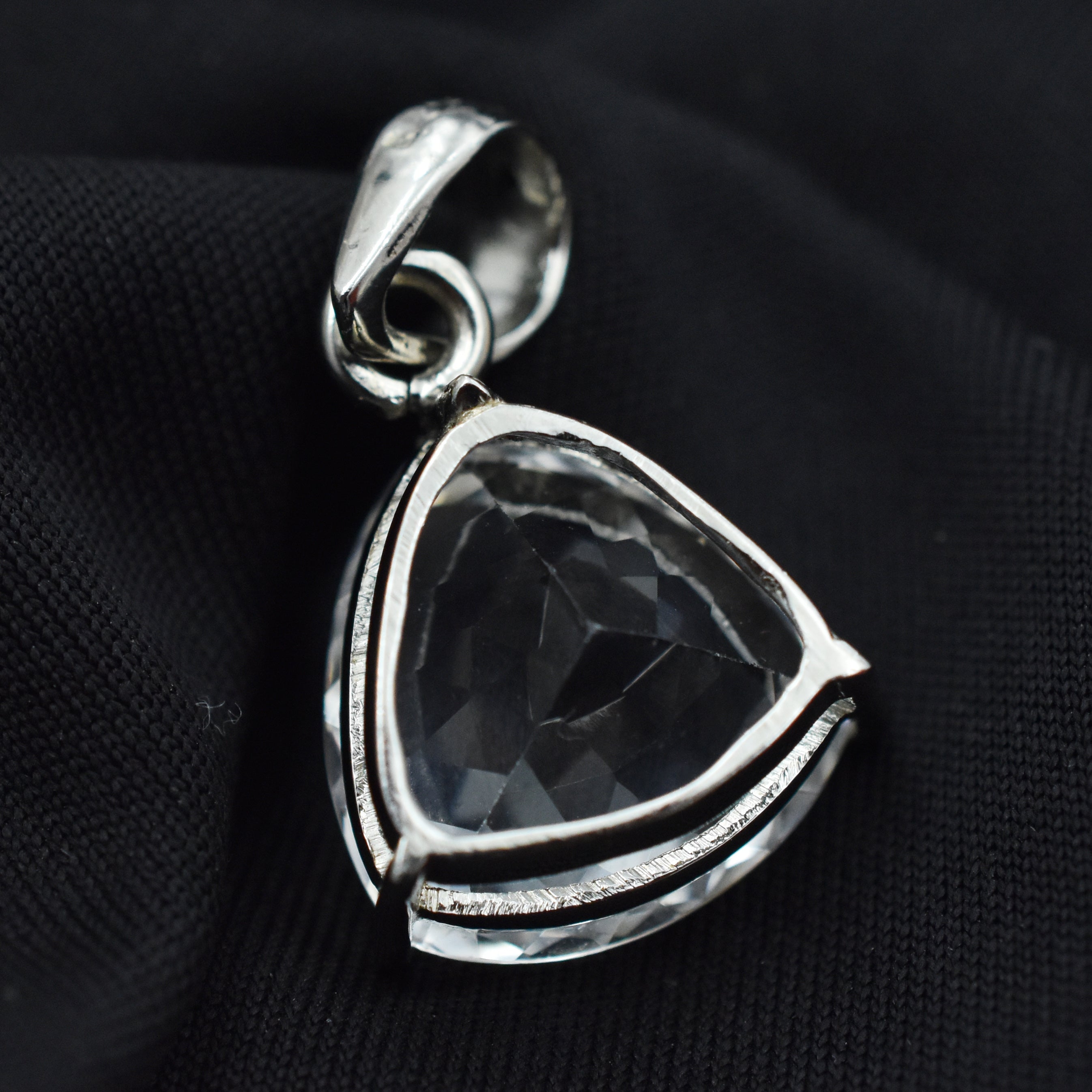 Natural Trillion Pendant  Sterling Silver Gems CERTIFIED White Sapphire