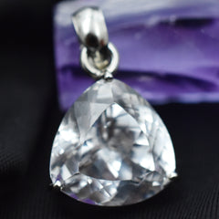 Natural Trillion Pendant  Sterling Silver Gems CERTIFIED White Sapphire